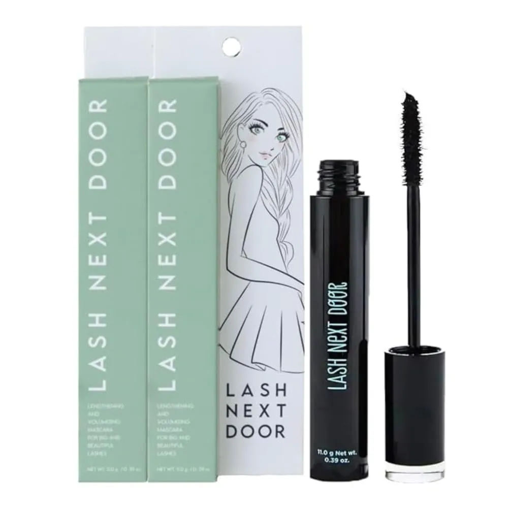 Lash Next Door Water Resistant Mascara Black Volume and Length - No Clump Volumizing Mascara for Thickening and Lengthening - Smudge Proof Lashes by Brooklyn and Bailey (2 Pack)
