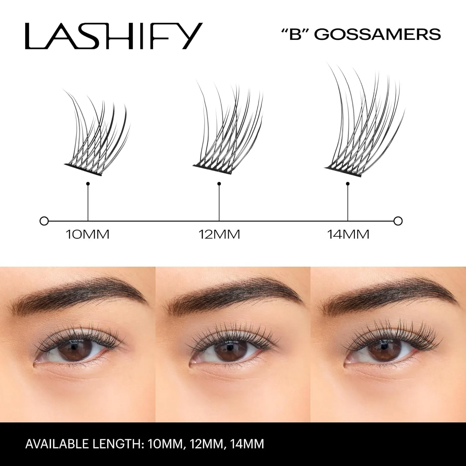 Lashify Bold 14mm Gossamer DIY Eyelash Extensions Refill, Black, Easy False Eyelashes for a Natural Look