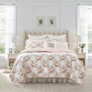 Laura Ashley- Queen Quilt Set, Cotton Reversible Bedding Set, All Season Cottage Home Décor (Joyce Pink, Queen)