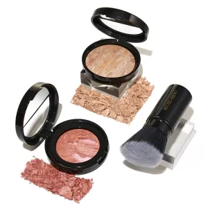 LAURA GELLER NEW YORK Blush-n-Glow Kit (3 PC): Baked Balance-N-Glow Illuminating Powder Foundation, Fair   Retractable Kabuki Brush   Baked Blush-N-Brighten, Pink Grapefruit