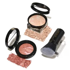 LAURA GELLER NEW YORK Blush-n-Glow Kit (3 PC): Baked Balance-N-Glow Illuminating Powder Foundation, Porcelain   Retractable Kabuki Brush   Baked Blush-N-Brighten, Pink Grapefruit