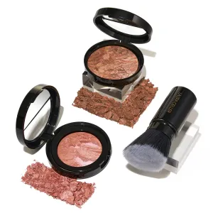LAURA GELLER NEW YORK Blush-n-Glow Kit - Baked Balance-N-Glow Illuminating Powder Foundation, Deep   Retractable Kabuki Brush   Baked Blush-N-Brighten, Pink Grapefruit