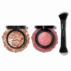 LAURA GELLER NEW YORK Baked Bronze-N-Brighten, Medium and Blush-n-Brighten, Pink Buttercream and Dual-Ended Blush & Bronzer Brush