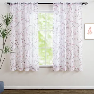 Linentalks Floral Pink Sheer Curtains 63 Inches Long 2 Panels Set, Cherry Blossom Semi Sheer Blush Curtains for Living Room, Rod Pocket Short Sheer Pink Curtains for Girls Bedroom, Pink Curtain Drapes