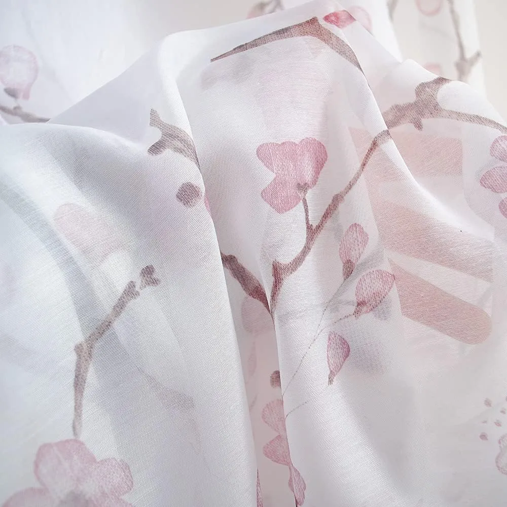 Linentalks Floral Pink Sheer Curtains 63 Inches Long 2 Panels Set, Cherry Blossom Semi Sheer Blush Curtains for Living Room, Rod Pocket Short Sheer Pink Curtains for Girls Bedroom, Pink Curtain Drapes