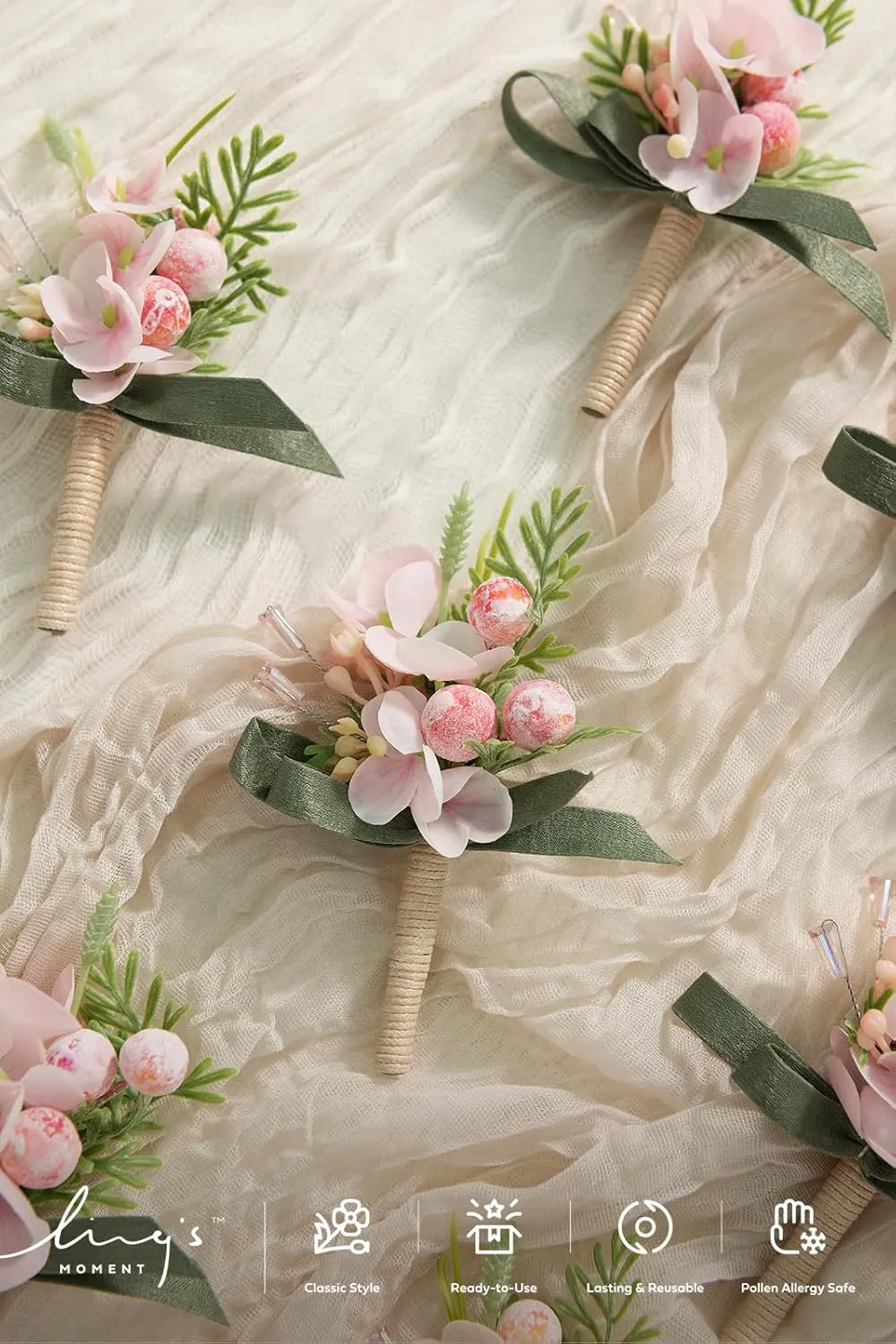 Ling's Moment Boutonniere for Men, 10pcs Groomsmen Guest Boutonniere, Artificial Flowers for Wedding Décor/Prom/Homecoming,etc.Blush Coral Peach Pink