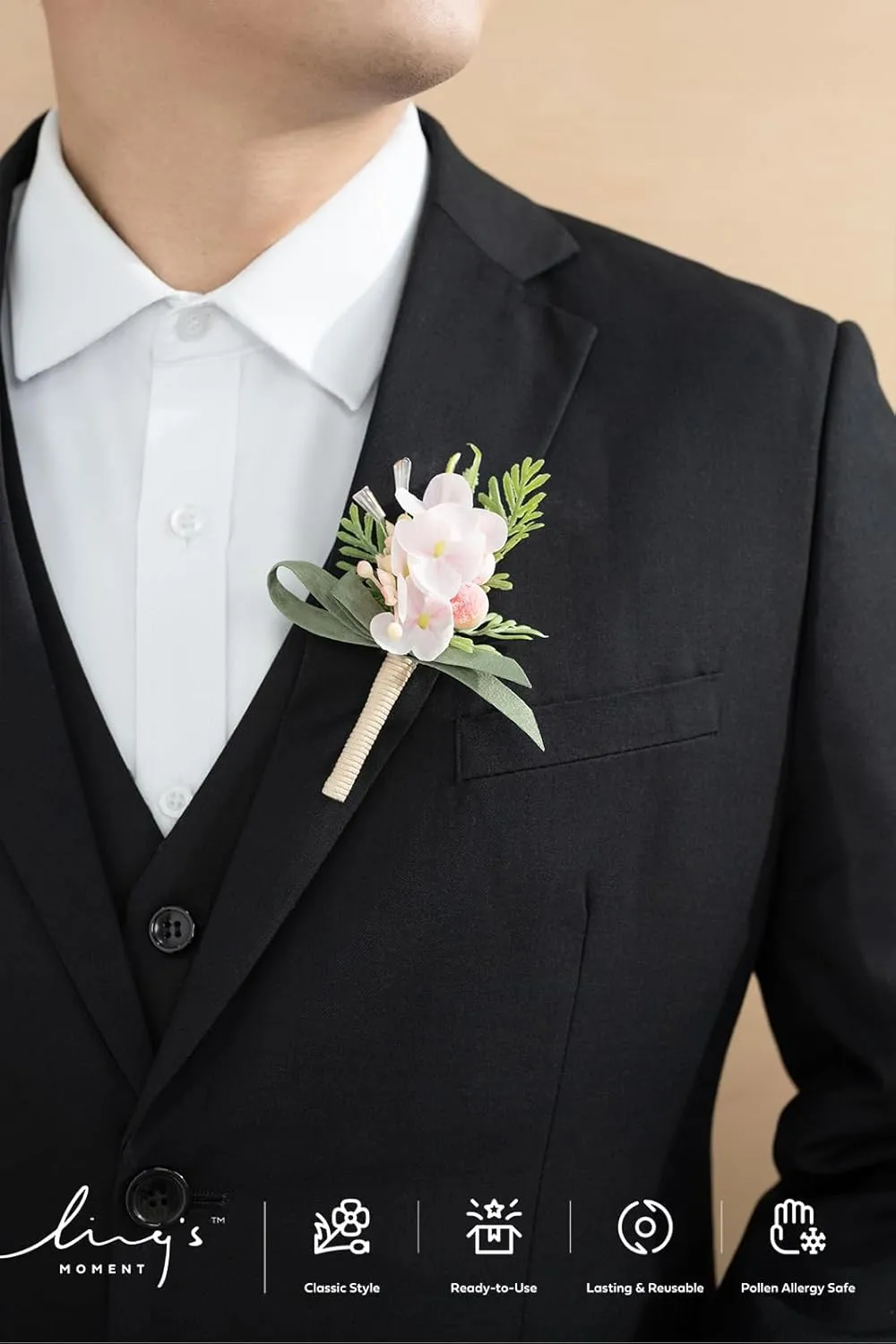 Ling's Moment Boutonniere for Men, 10pcs Groomsmen Guest Boutonniere, Artificial Flowers for Wedding Décor/Prom/Homecoming,etc.Blush Coral Peach Pink