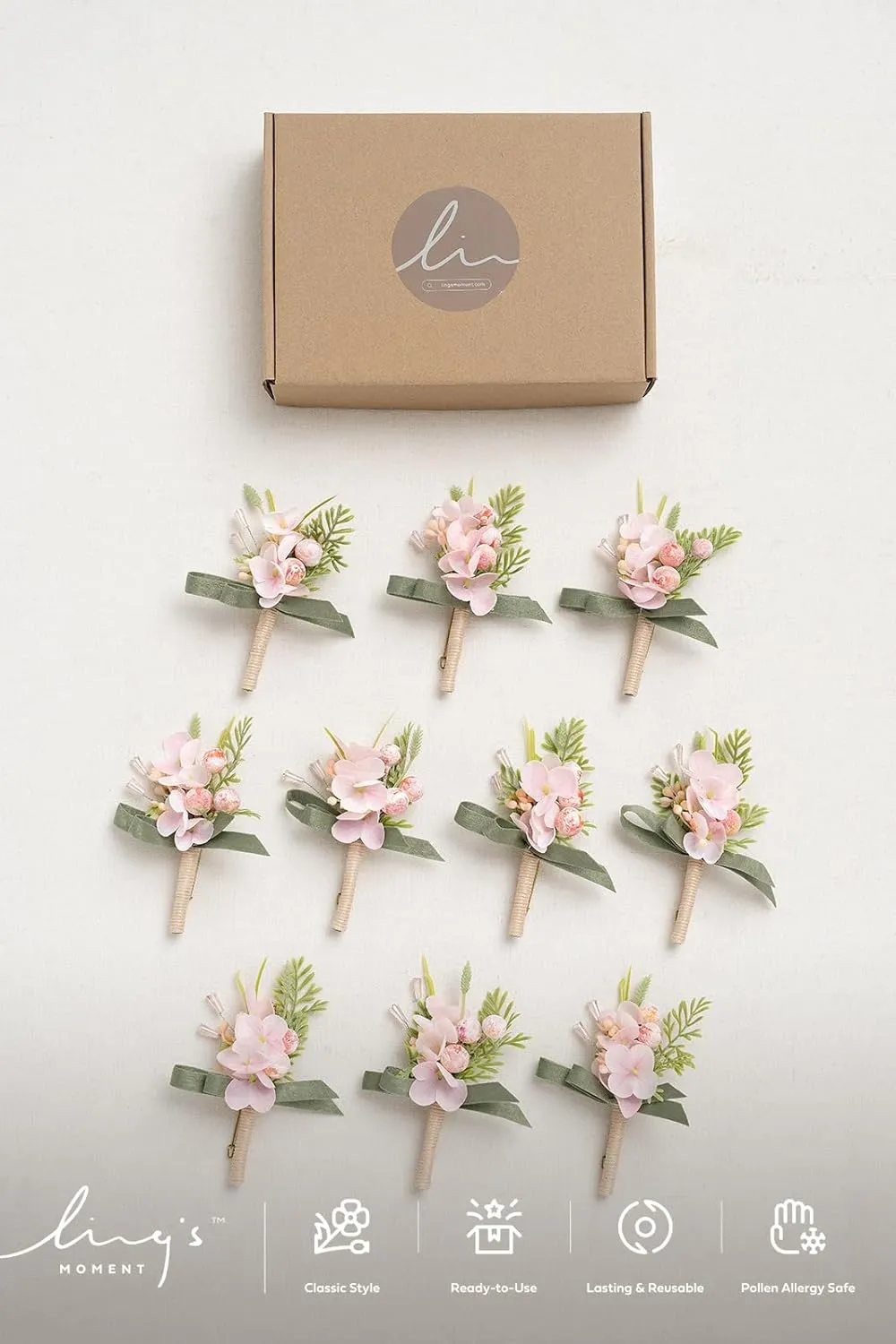Ling's Moment Boutonniere for Men, 10pcs Groomsmen Guest Boutonniere, Artificial Flowers for Wedding Décor/Prom/Homecoming,etc.Blush Coral Peach Pink