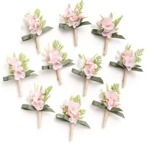Ling's Moment Boutonniere for Men, 10pcs Groomsmen Guest Boutonniere, Artificial Flowers for Wedding Décor/Prom/Homecoming,etc.Blush Coral Peach Pink
