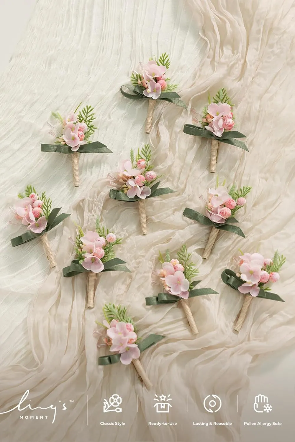 Ling's Moment Boutonniere for Men, 10pcs Groomsmen Guest Boutonniere, Artificial Flowers for Wedding Décor/Prom/Homecoming,etc.Blush Coral Peach Pink