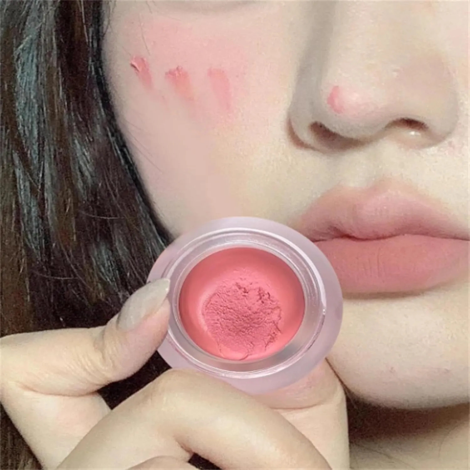 Lip&cheek Blurry Pudding Pot with Keyring, Multi-use Natural Glow Face Blush, Soft Matte Blush Blurry Makeup Blush Lipstick, Long-Lasting Makeup, High Color Rendering (3pcs C)