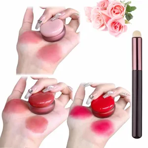 Lip&cheek Blurry Pudding Pot with Keyring, Multi-use Natural Glow Face Blush, Soft Matte Blush Blurry Makeup Blush Lipstick, Long-Lasting Makeup, High Color Rendering (3pcs C)