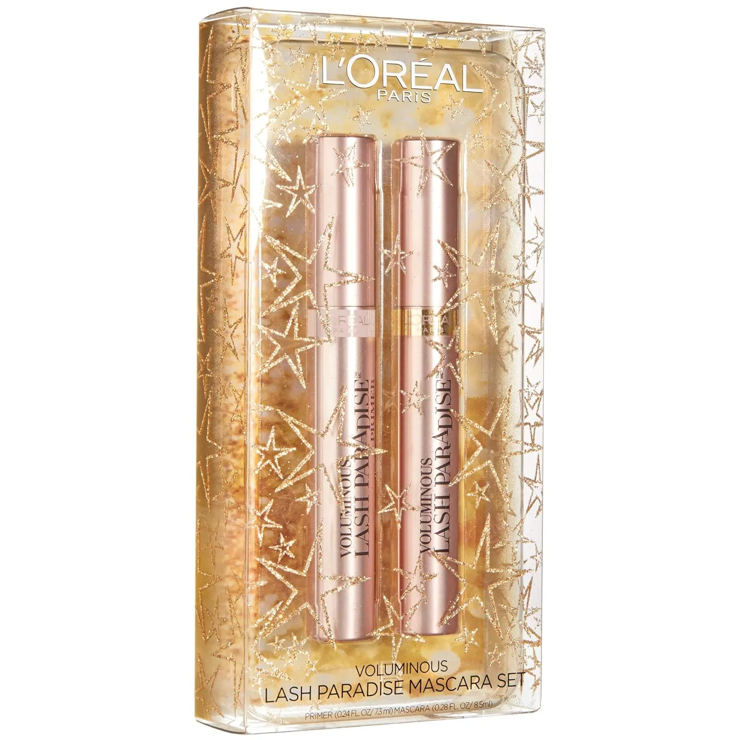 L'Oréal Paris Voluminous Lash Paradise Lash Primer & Mascara Holiday Kit, Thickens Lashes and Helps Enhance Mascara Wear, Blackest Black and Millennial Pink, 2 Count