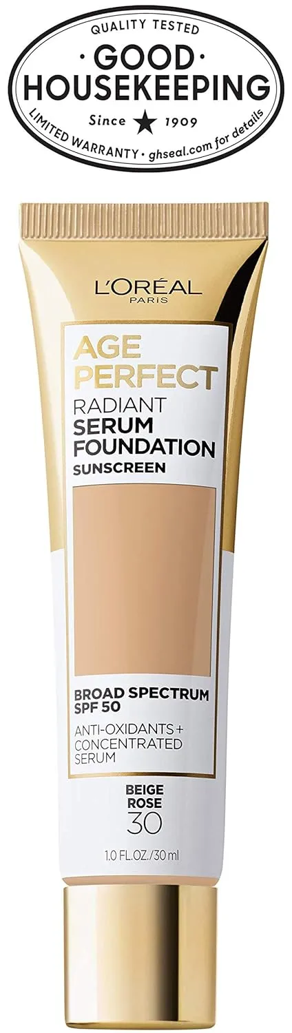 L'Oreal Paris Age Perfect Radiant Serum Foundation with SPF 50, Beige Rose, 1 fl. oz.