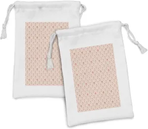 Lunarable Cupcake Fabric Pouch Set of 2, Continuous Muffins Cherry Vintage Concept Nostalgia Themed Pattern, Small Drawstring Bag for Toiletries Masks and Favors, 9" x 6", Pale Rust Blush and Peach
