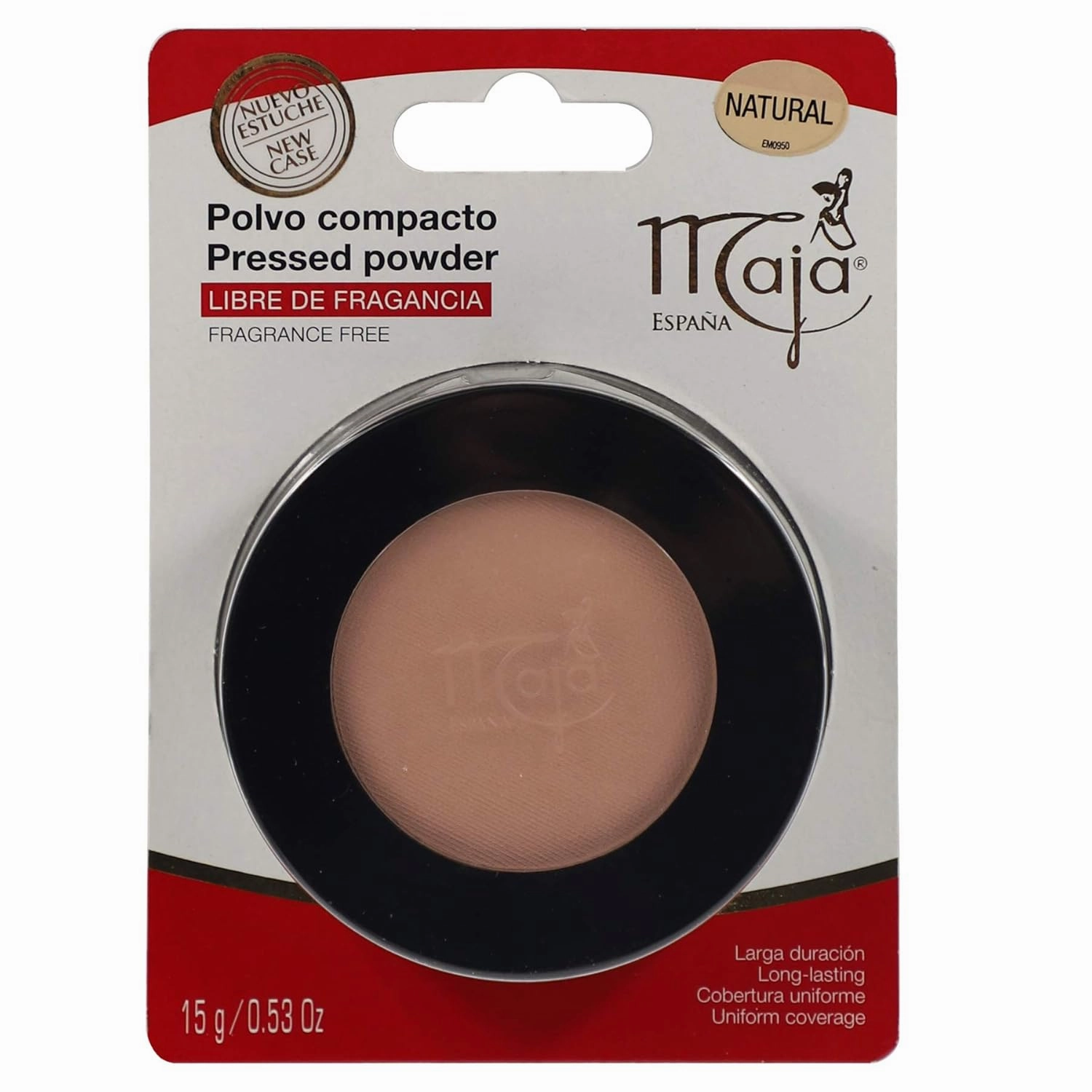 Maja Pressed Compact Powder for Flawless Uniform Coverage, Matte Skin, Without Shine, Long Lasting Effect, Fragrance-Free, Mirror and Tassel, Natural Color, 0.53 Oz, Box