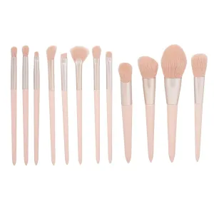 Makeup Artist 12pcs Pink Soft Fiber Hair Makeup Brush Set for Loose Powder Blush Eyebrow Eyeshadow