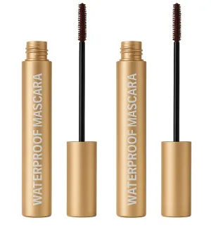 Mascara for Older Women 40 50 60 Plus, Waterproof & Sweatproof Formula, Smudge-free Lengthening & Thickening for Sensitive Eyes (2 Pack Brown)