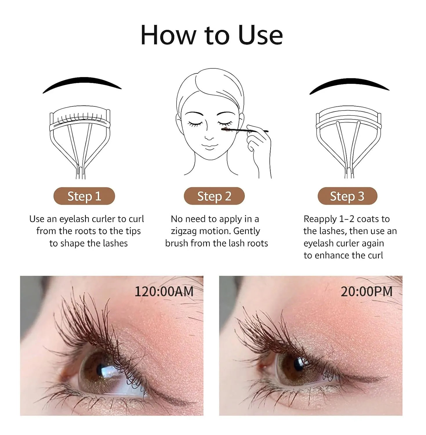 Mascara for Older Women 40 50 60 Plus, Waterproof & Sweatproof Formula, Smudge-free Lengthening & Thickening for Sensitive Eyes (2 Pack Brown)