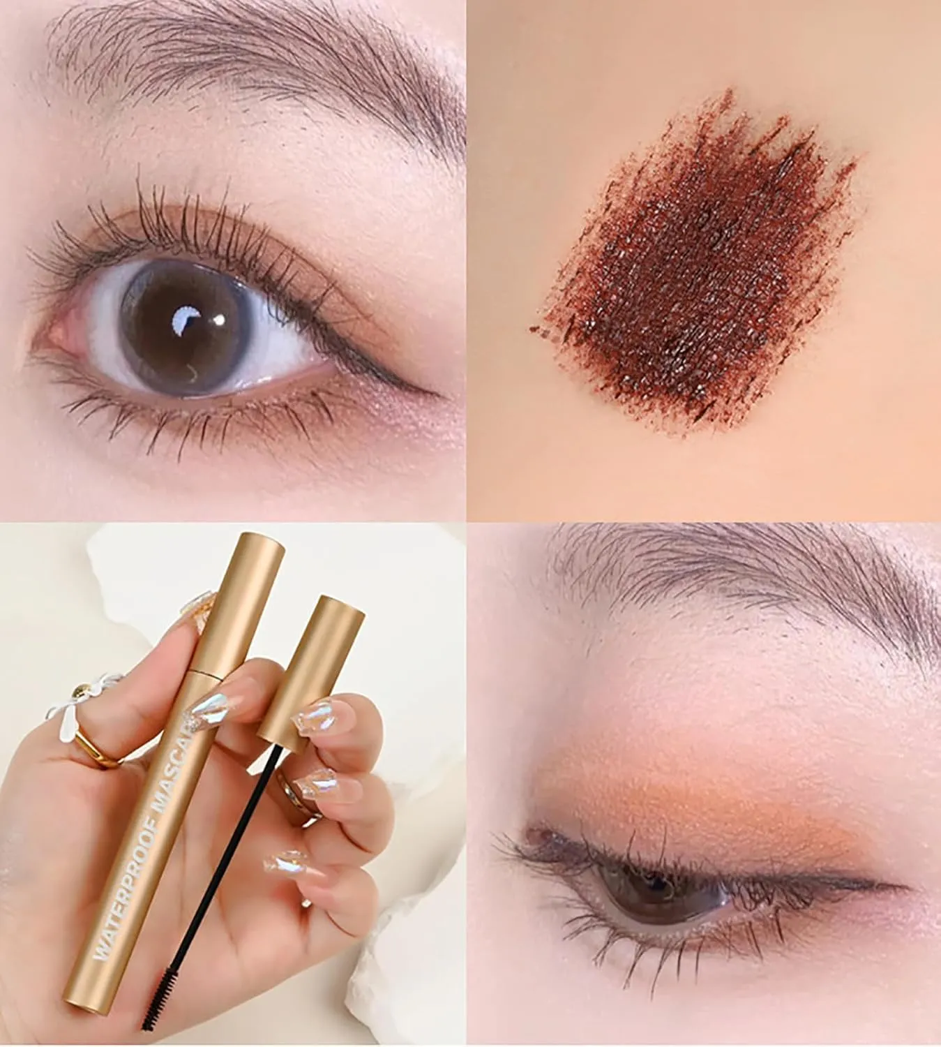 Mascara for Older Women 40 50 60 Plus, Waterproof & Sweatproof Formula, Smudge-free Lengthening & Thickening for Sensitive Eyes (2 Pack Brown)