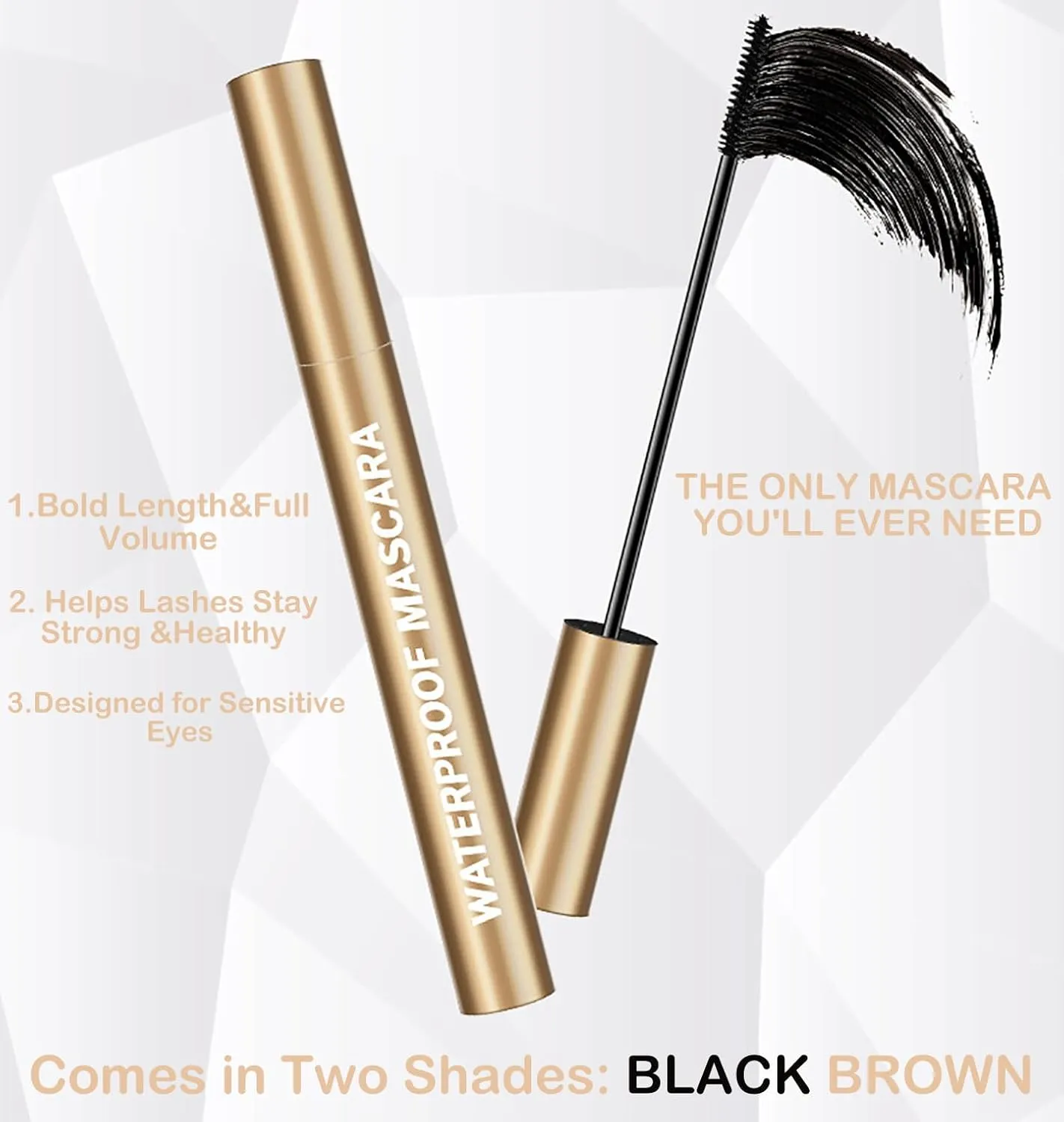 Mascara for Older Women 40 50 60 Plus, Waterproof & Sweatproof Formula, Smudge-free Lengthening & Thickening for Sensitive Eyes (2 Pack Brown)