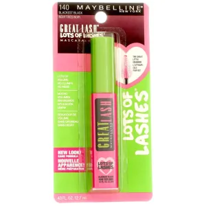 Maybelline Great Lash Lots of Lashes Washable Mascara, Blackest Black 0.43 oz (Pack of 7)
