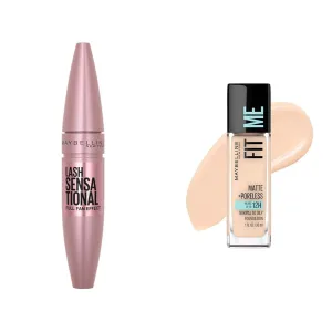 Maybelline Lash Sensational Mascara and Fit Me Foundation Makeup Bundle, 1 Count Each