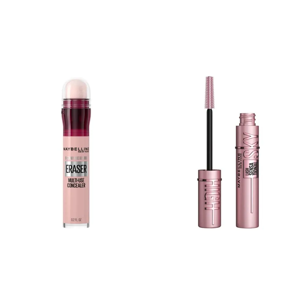 Maybelline Lash Sensational Sky High Washable Mascara Makeup, Volumizing, Lengthening & Instant Age Rewind Eraser Dark Circles Treatment Multi-Use Concealer, 160, 1 Count