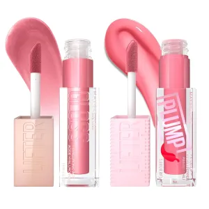Maybelline Lifter Gloss and Lifter Plump Bundle, Hydrating, Pumping Lip Gloss in Shades Petal and Blush Blaze, Pack of 2