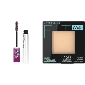 Maybelline The Falsies Lash Lift Washable Mascara Volumizing, Lengthening, Lifting, Curling & Fit Me Matte   Poreless Pressed Face Powder Makeup & Setting Powder, Classic Ivory