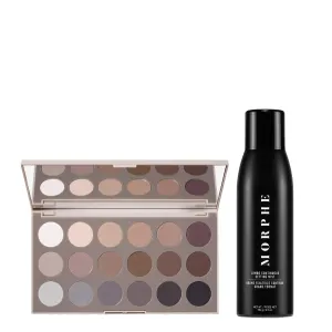 Morphe 18CT Makeup Palette (0.68 oz) & Continuous Setting Mist (6.5 oz) - Matte Essentials Artistry Palette and Micro-Fine Setting Spray for Makeup - Made to Build, Blend & Layer for Everyday, Versati