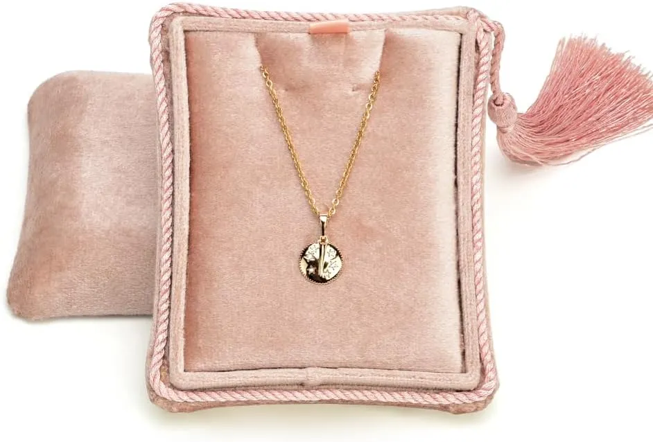 Necklace Boxes, Velvet Small Earring and Necklace Case for Women with Tassel, Empty Long Necklace Pendant Box for Her(Blush Peach)