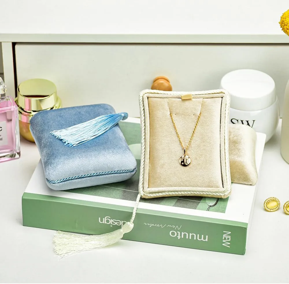 Necklace Boxes, Velvet Small Earring and Necklace Case for Women with Tassel, Empty Long Necklace Pendant Box for Her(Blush Peach)