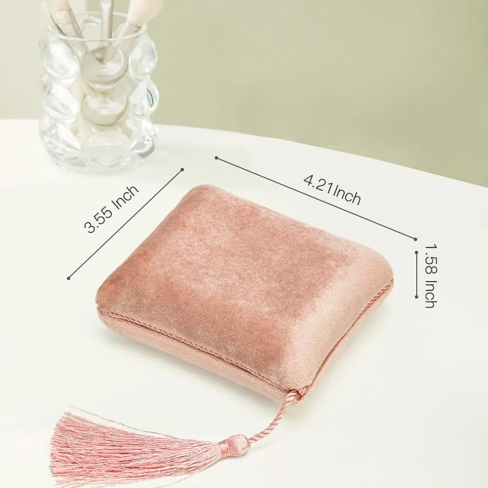 Necklace Boxes, Velvet Small Earring and Necklace Case for Women with Tassel, Empty Long Necklace Pendant Box for Her(Blush Peach)