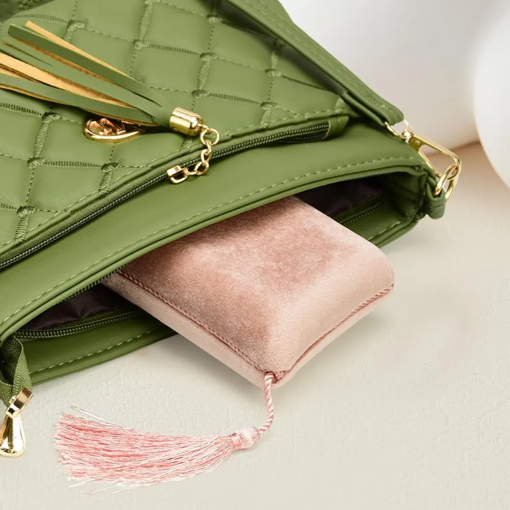 Necklace Boxes, Velvet Small Earring and Necklace Case for Women with Tassel, Empty Long Necklace Pendant Box for Her(Blush Peach)
