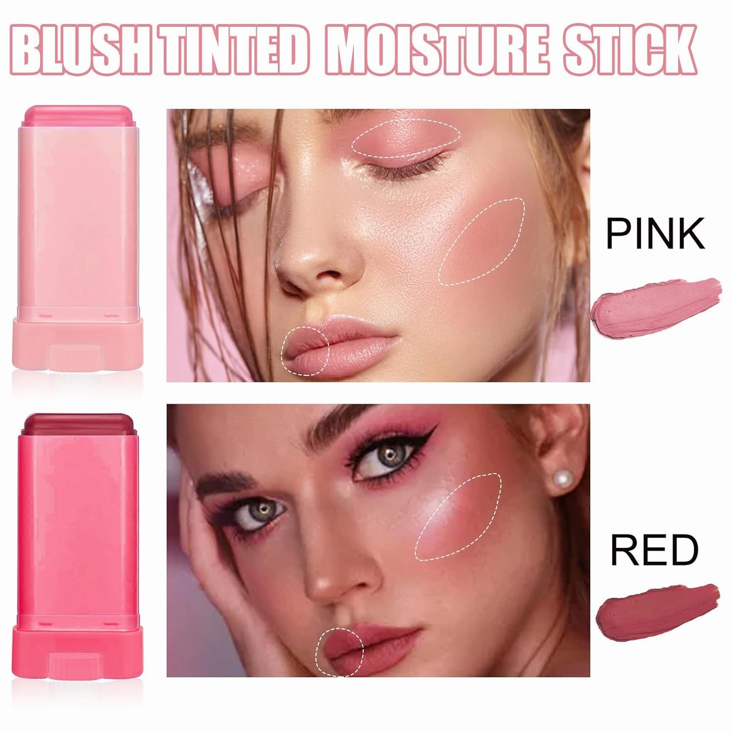 On-the-Go Makeup Blush Stick Long Lasting Natural Nude Makeup Tinted Moisture Stick Shadow Lips Cheek Waterproof Creamy Makeup for All Skin Type (2PC)