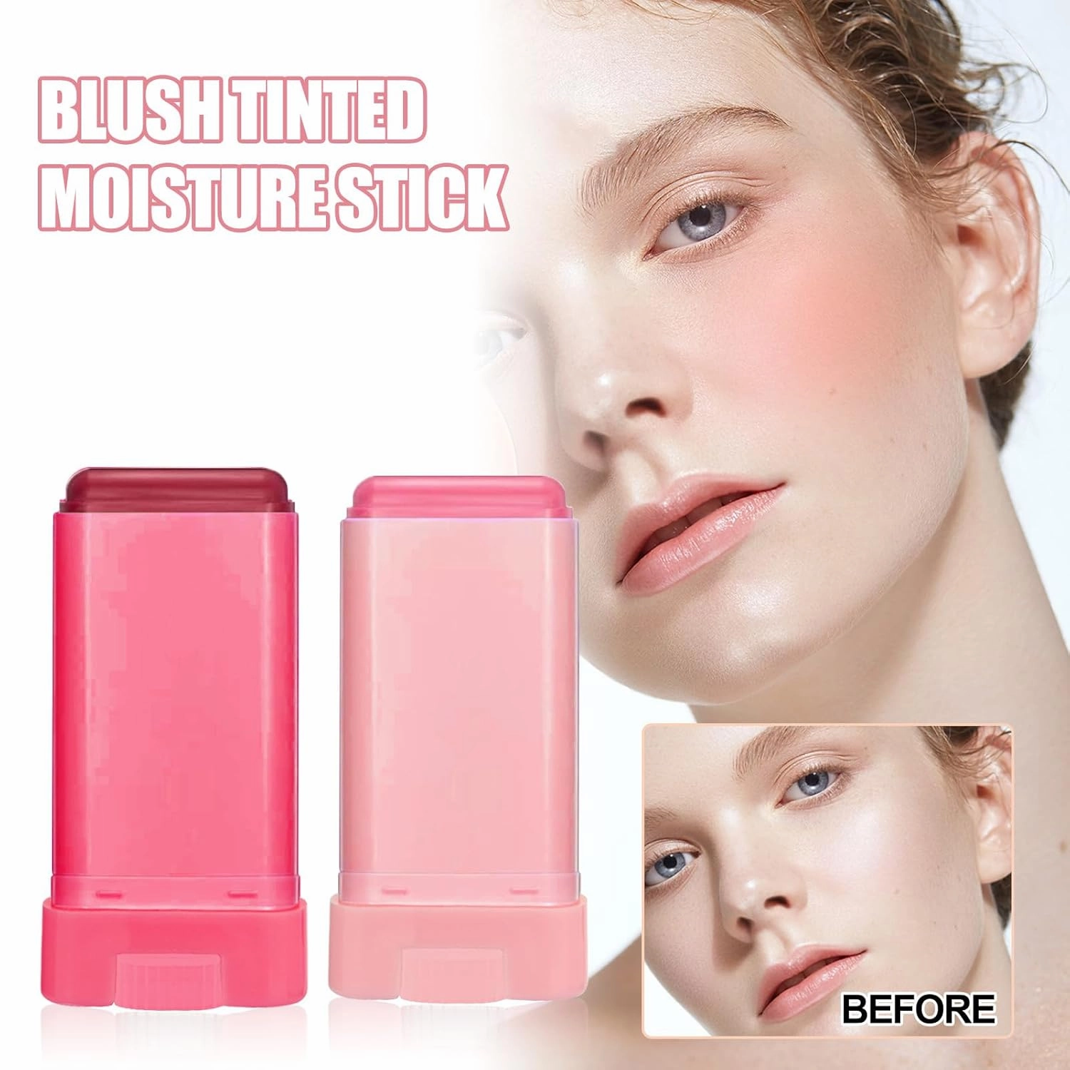 On-the-Go Makeup Blush Stick Long Lasting Natural Nude Makeup Tinted Moisture Stick Shadow Lips Cheek Waterproof Creamy Makeup for All Skin Type (2PC)