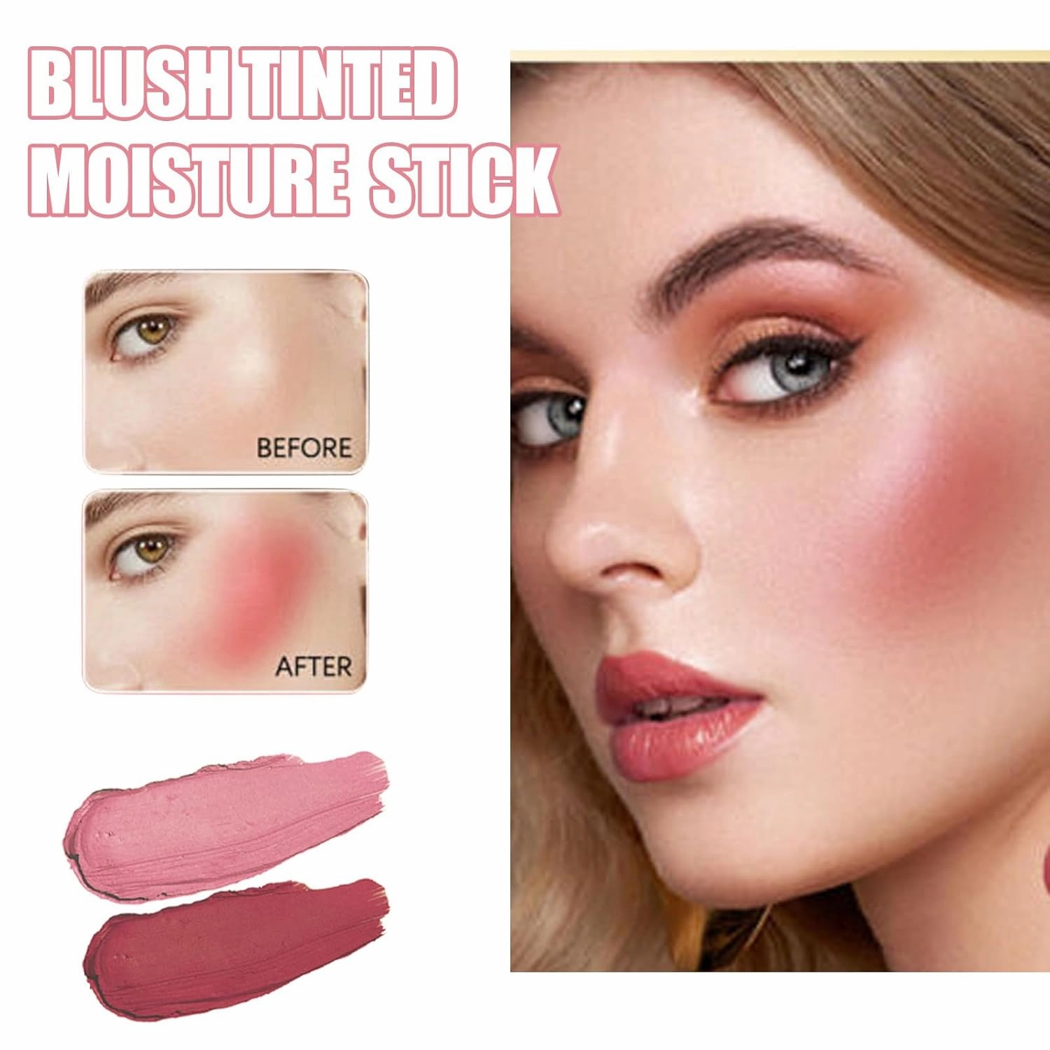 On-the-Go Makeup Blush Stick Long Lasting Natural Nude Makeup Tinted Moisture Stick Shadow Lips Cheek Waterproof Creamy Makeup for All Skin Type (2PC)