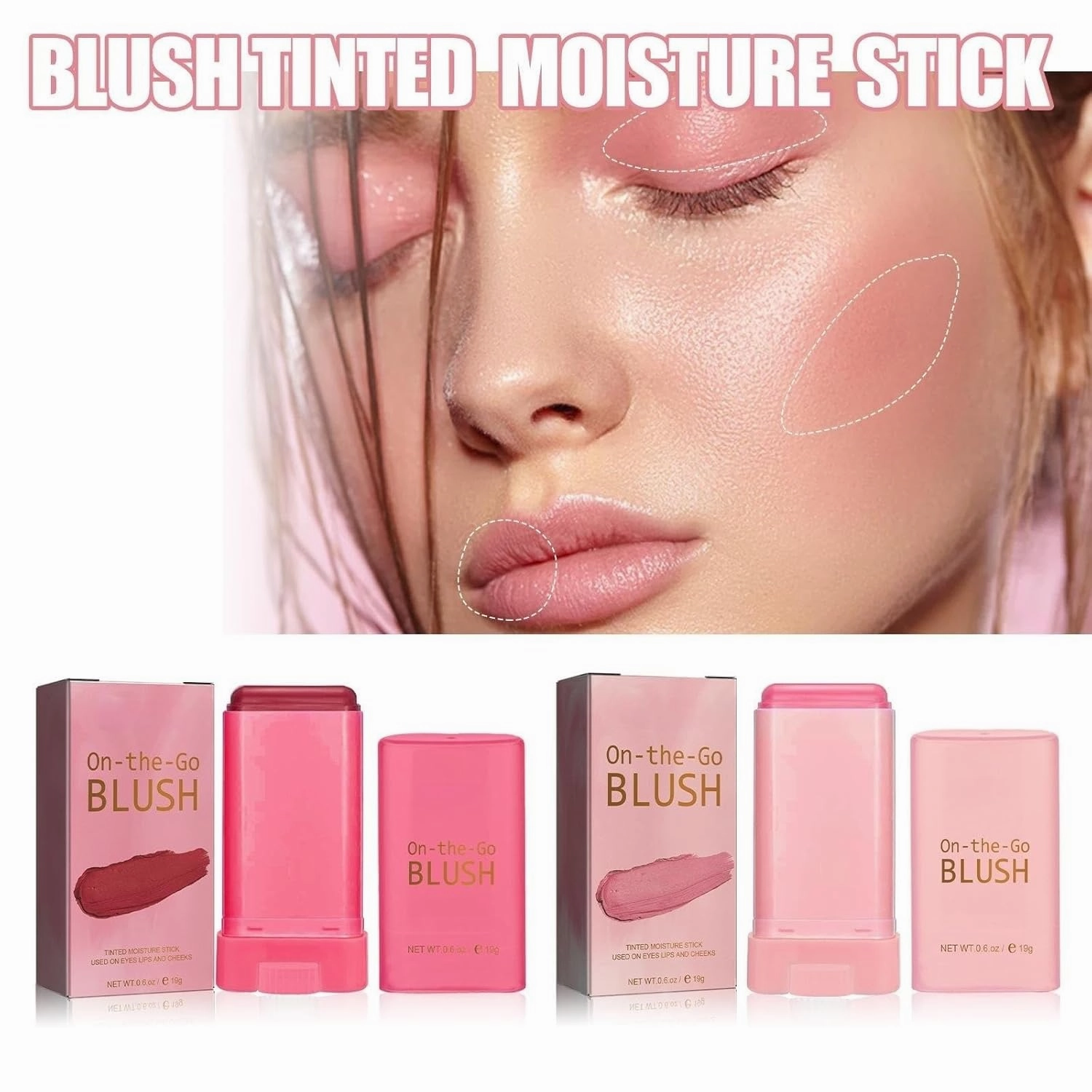 On-the-Go Makeup Blush Stick Long Lasting Natural Nude Makeup Tinted Moisture Stick Shadow Lips Cheek Waterproof Creamy Makeup for All Skin Type (2PC)