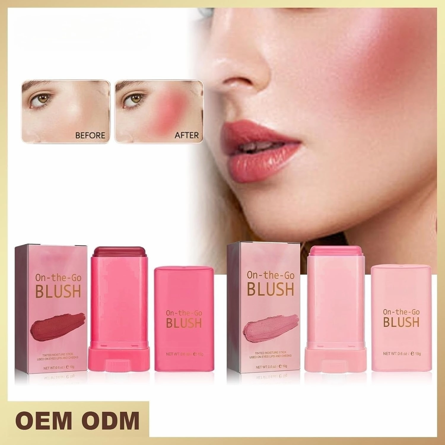 On-the-Go Makeup Blush Stick Long Lasting Natural Nude Makeup Tinted Moisture Stick Shadow Lips Cheek Waterproof Creamy Makeup for All Skin Type (2PC)