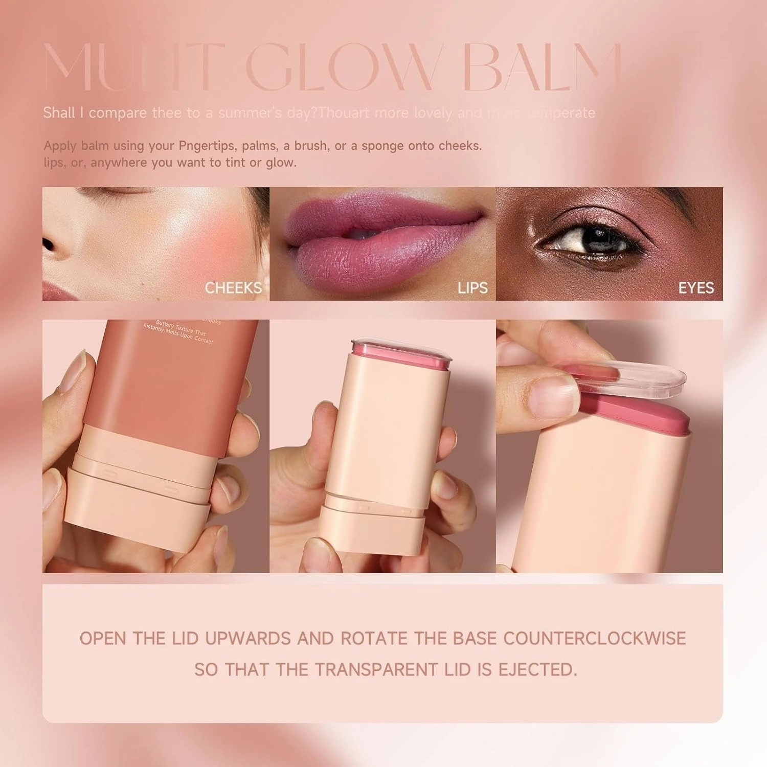 On the Go Makeup Blush Stick Long Lasting Natural Nude Makeup Tinted Moisture Stick Shadow Lips Cheek Waterproof Creamy Makeup Long Lasting Natural Nude Makeup for All Skin (3PC)