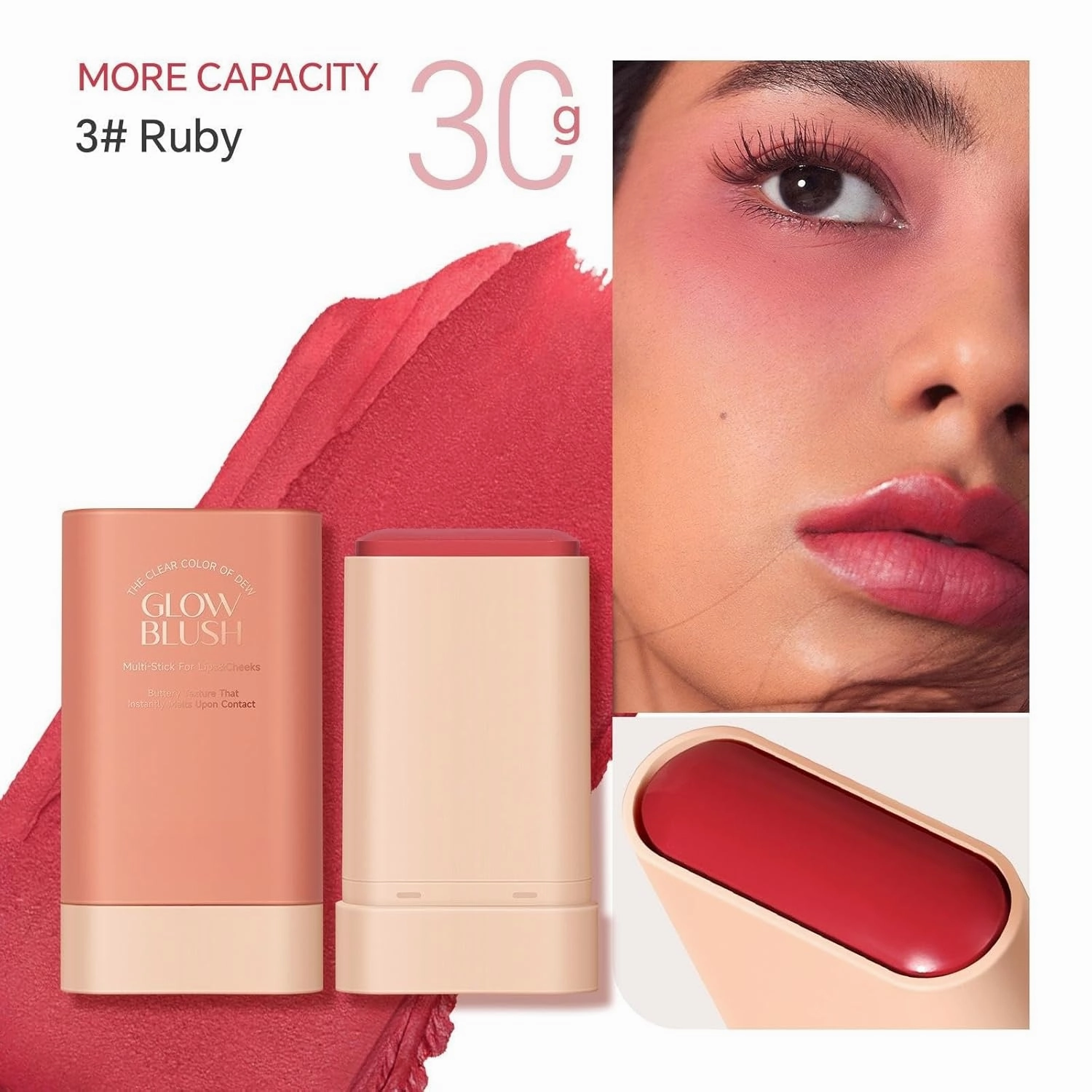 On the Go Makeup Blush Stick Long Lasting Natural Nude Makeup Tinted Moisture Stick Shadow Lips Cheek Waterproof Creamy Makeup Long Lasting Natural Nude Makeup for All Skin (3PC)
