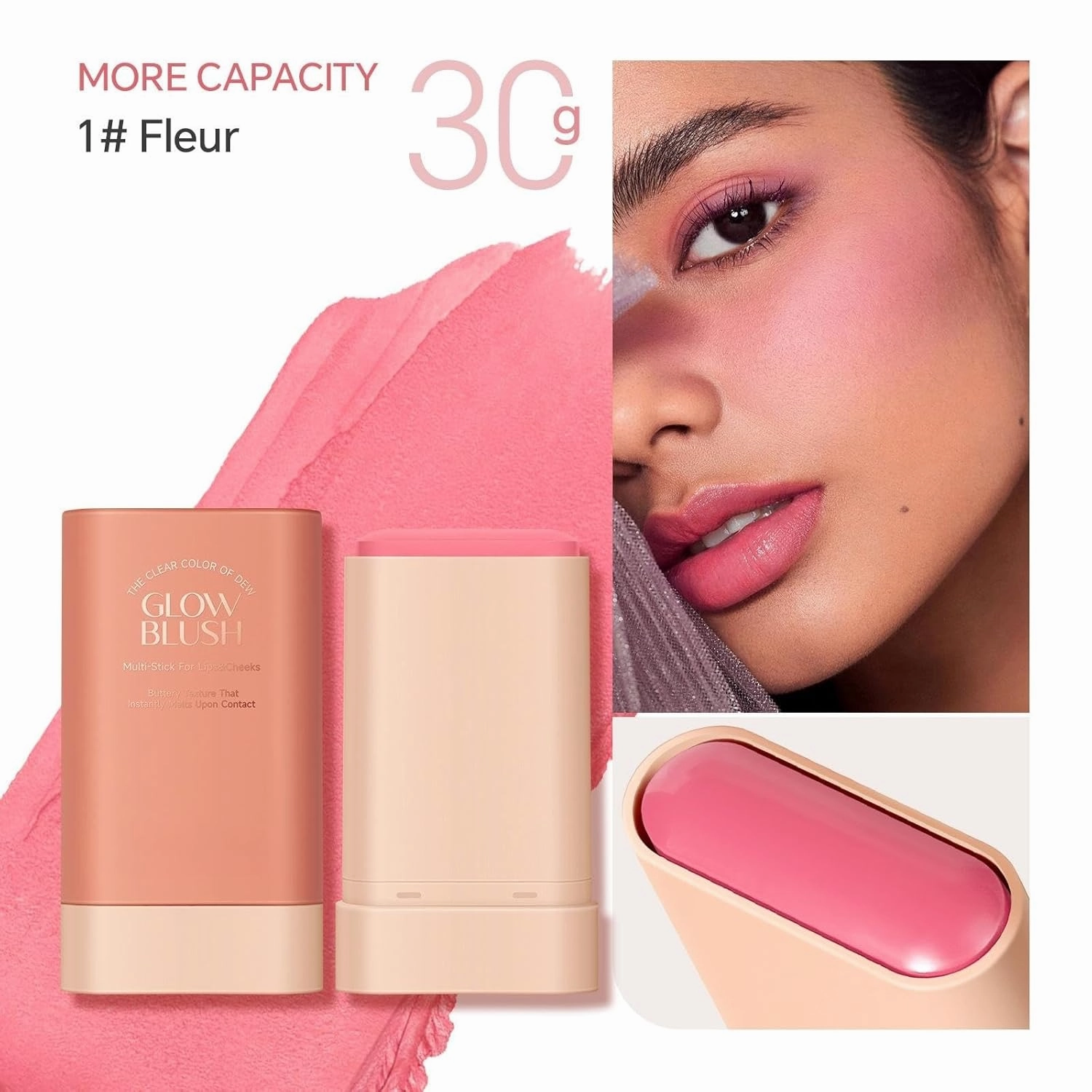 On the Go Makeup Blush Stick Long Lasting Natural Nude Makeup Tinted Moisture Stick Shadow Lips Cheek Waterproof Creamy Makeup Long Lasting Natural Nude Makeup for All Skin (3PC)