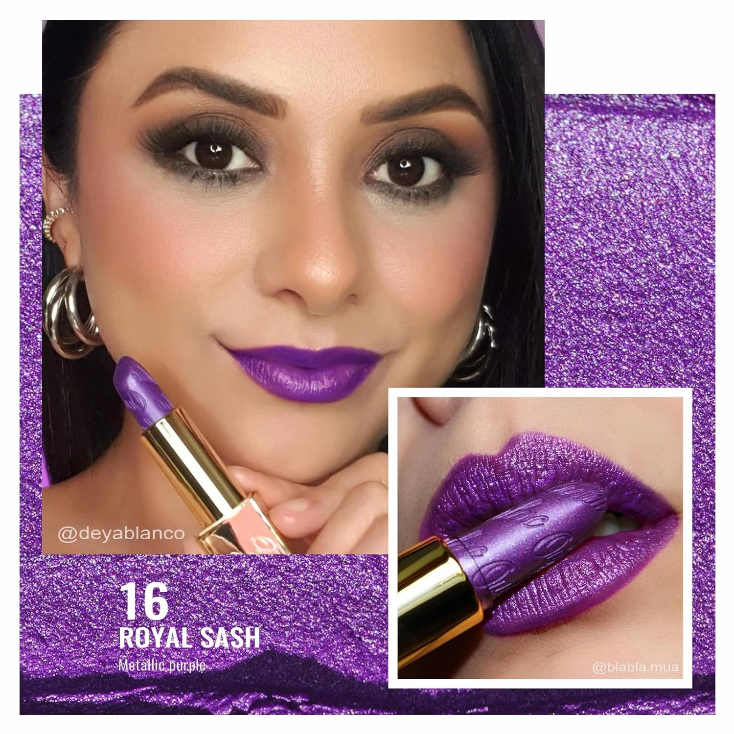 Oulac Purple Metallic Lipstick, Blue Shimmer Lipstick, Purple Lip Liner, Lilac Pink Blush Makeup Set