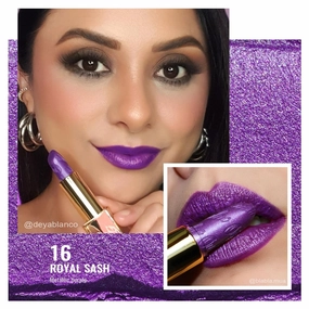 Oulac Purple Metallic Lipstick, Blue Shimmer Lipstick, Purple Lip Liner, Lilac Pink Blush Makeup Set
