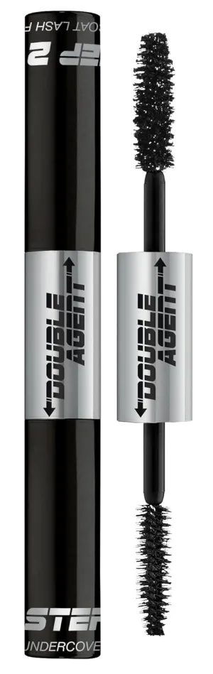 Palladio Double Agent Lash Extender Undercover Fiber Booster Mascara, dual lash system, increase eyelash length and volume, boost lashes for a bold dramatic look, voluminous makeup mascara, Jet Black