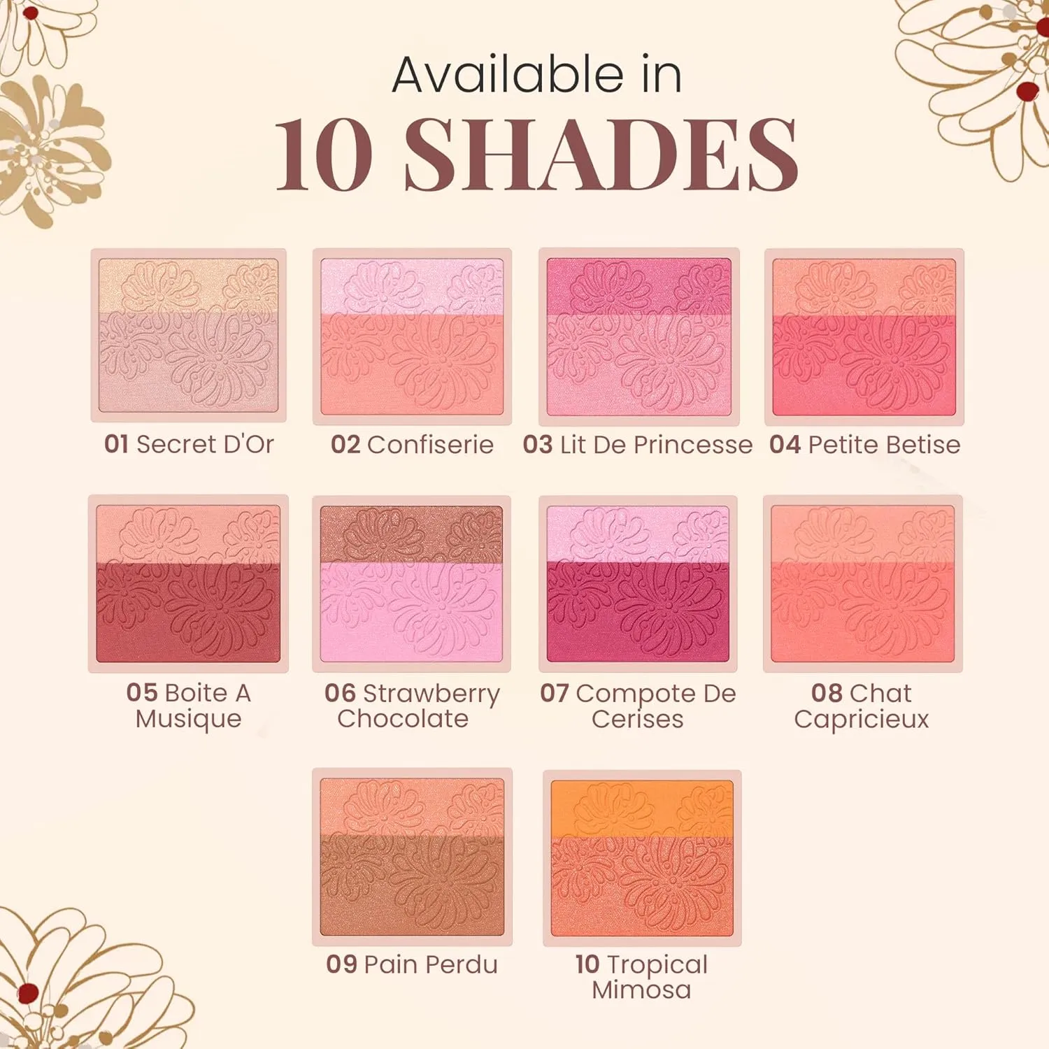 Paul & Joe Pressed Blush Palette Refill Only, Case Sold Separately, Oil-Absorbing Blush Powder, Bi-Color Face Blushes with Fitting Veil Powder, Light Beige and Light Pink, 01 Secret D'Or, 0.17 oz