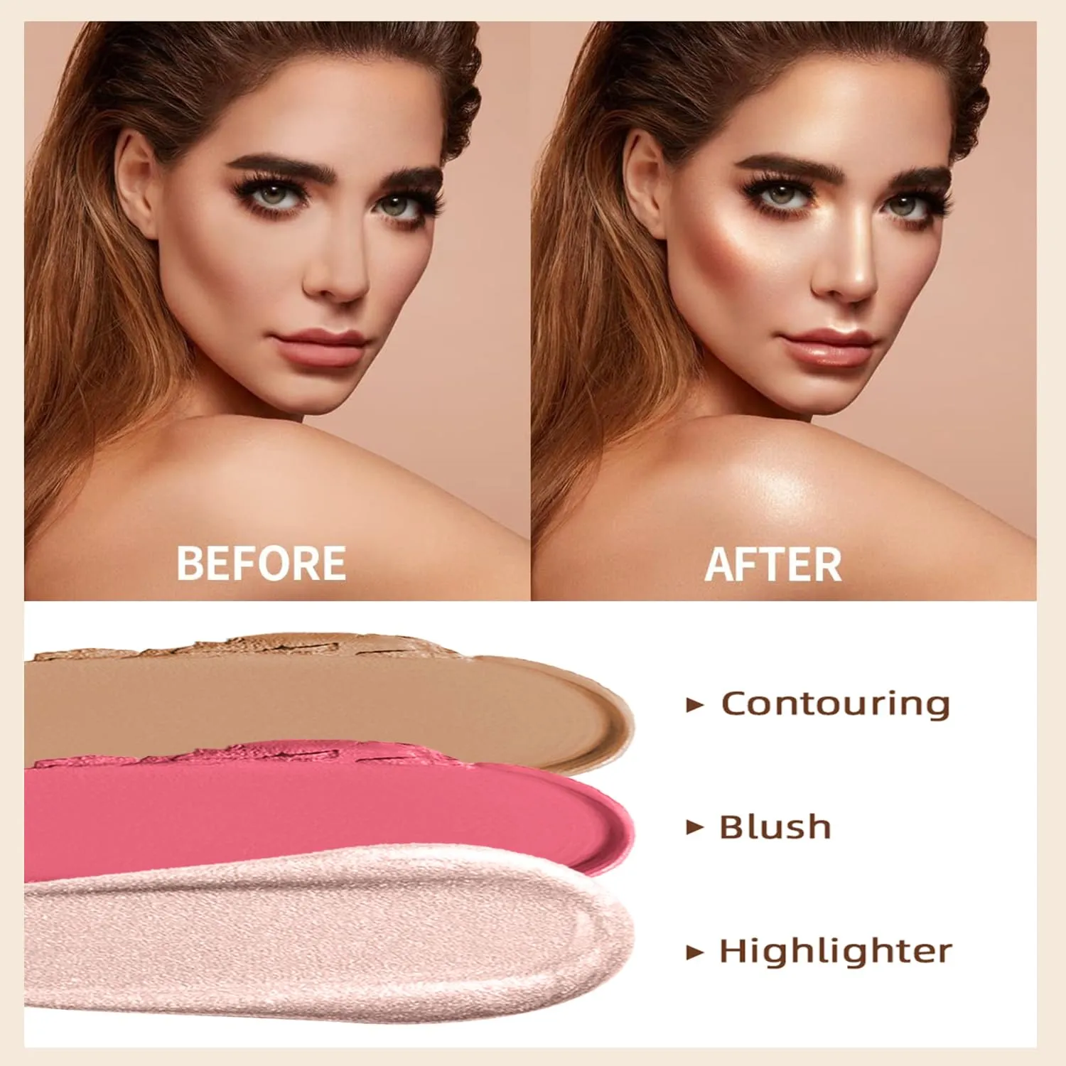 PHOERA Foundation,3 PCS Contour Stick Makeup Kit,Shades with Highlighter Stick,Blush Stick and Bronzer Contour,PHOERA Makeup Wrinkles Matte Natural Finish (102  Fair-Light Contour/Nude  #03,#09,#12)
