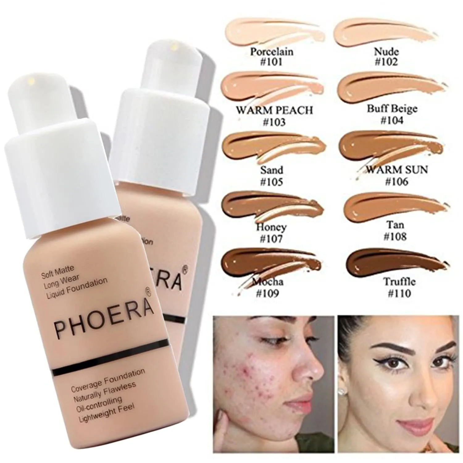 PHOERA Foundation,3 PCS Contour Stick Makeup Kit,Shades with Highlighter Stick,Blush Stick and Bronzer Contour,PHOERA Makeup Wrinkles Matte Natural Finish (102  Fair-Light Contour/Nude  #03,#09,#12)