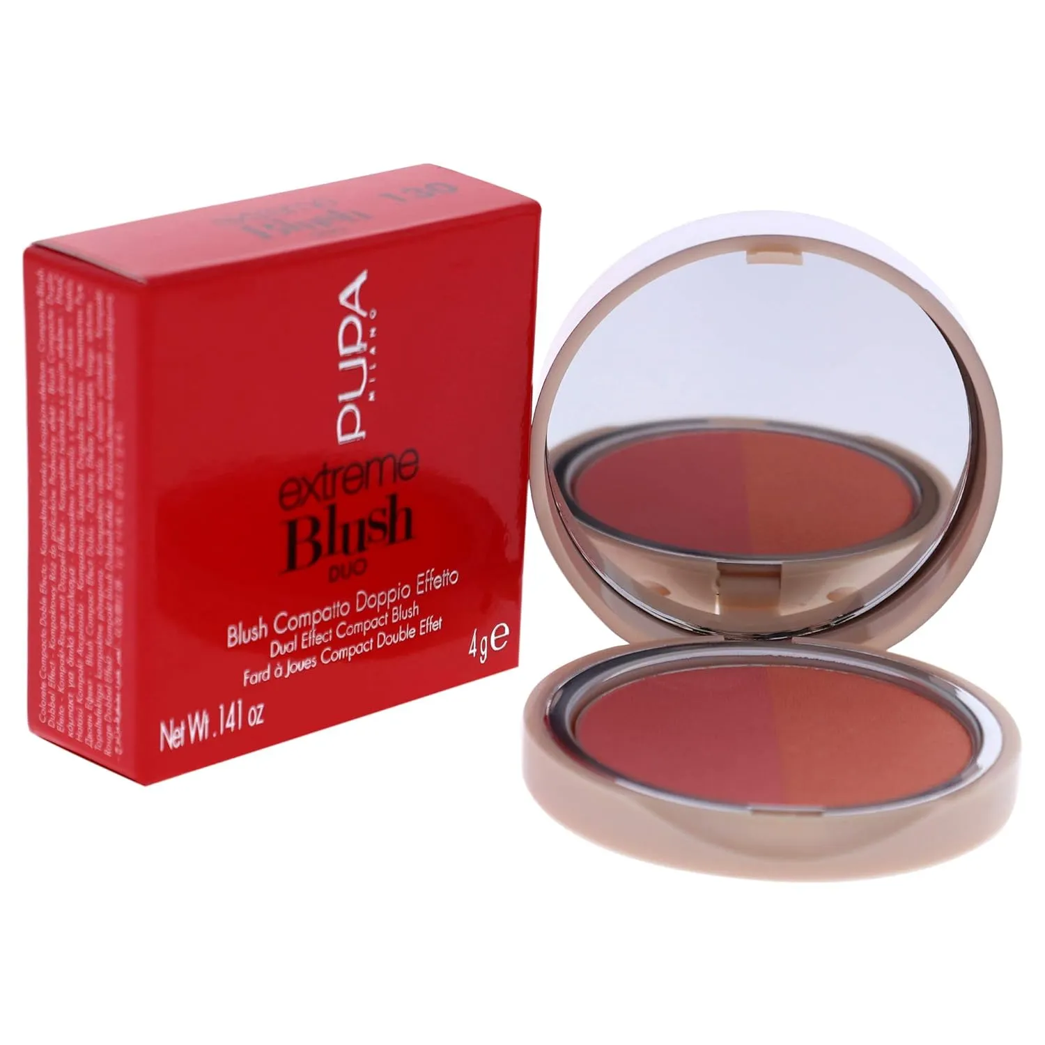 PUPA Milano Extreme Blush Duo - Highly Blendable Formula - Lightweight - Creates A Beautiful Sun-Kissed Appearance - Suitable For All Skin Types - Radiant Peach - 130 Matt Salmon - 0.141 Oz